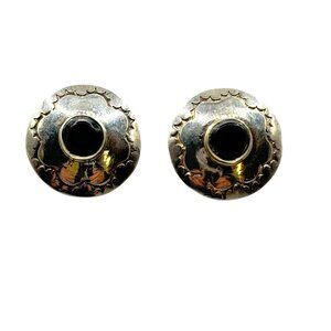 Vintage Stamped Sterling Silver Black Onyx Stamped Stud Earrings Signed RA